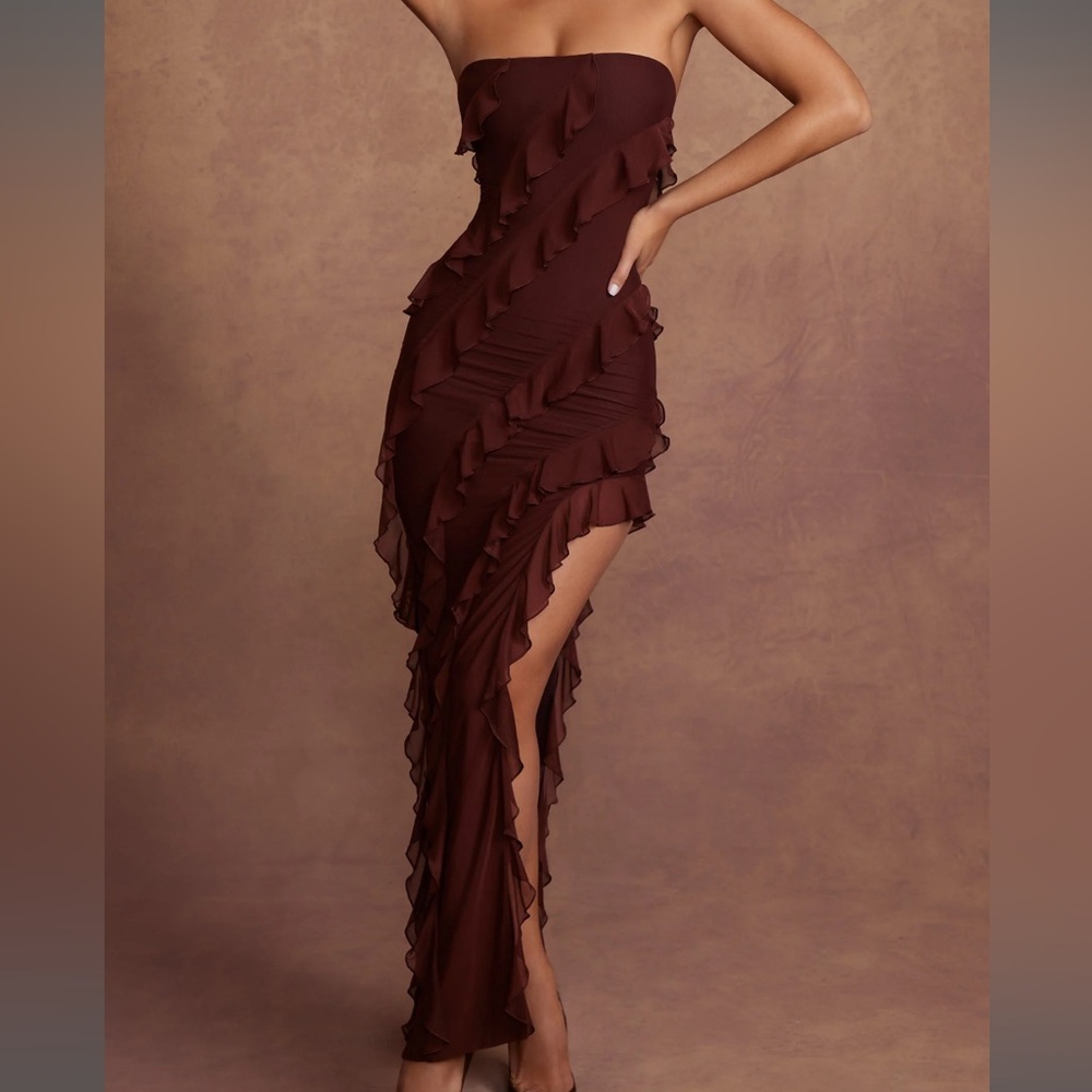 brown oh polly ruffle dress